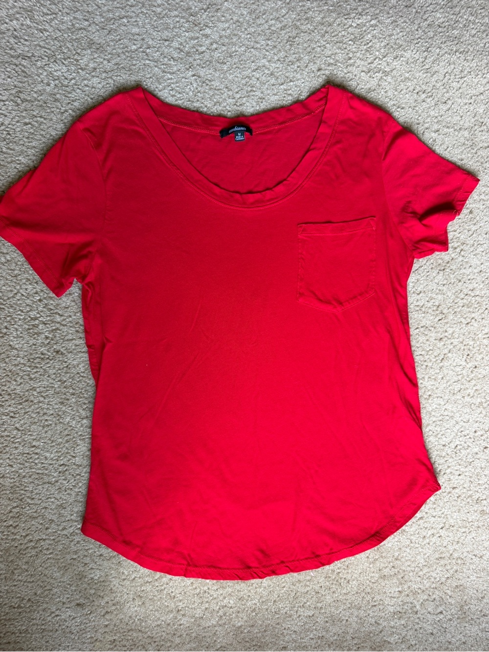 Ambiance Red Scoop Neck Pocket Tee- Xtra Soft